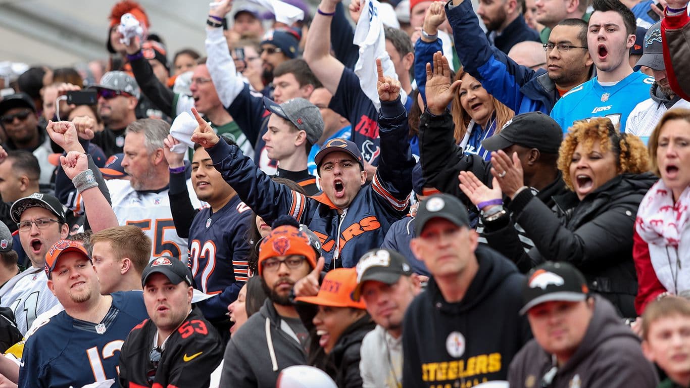 Excited sports fans cheering in the stands