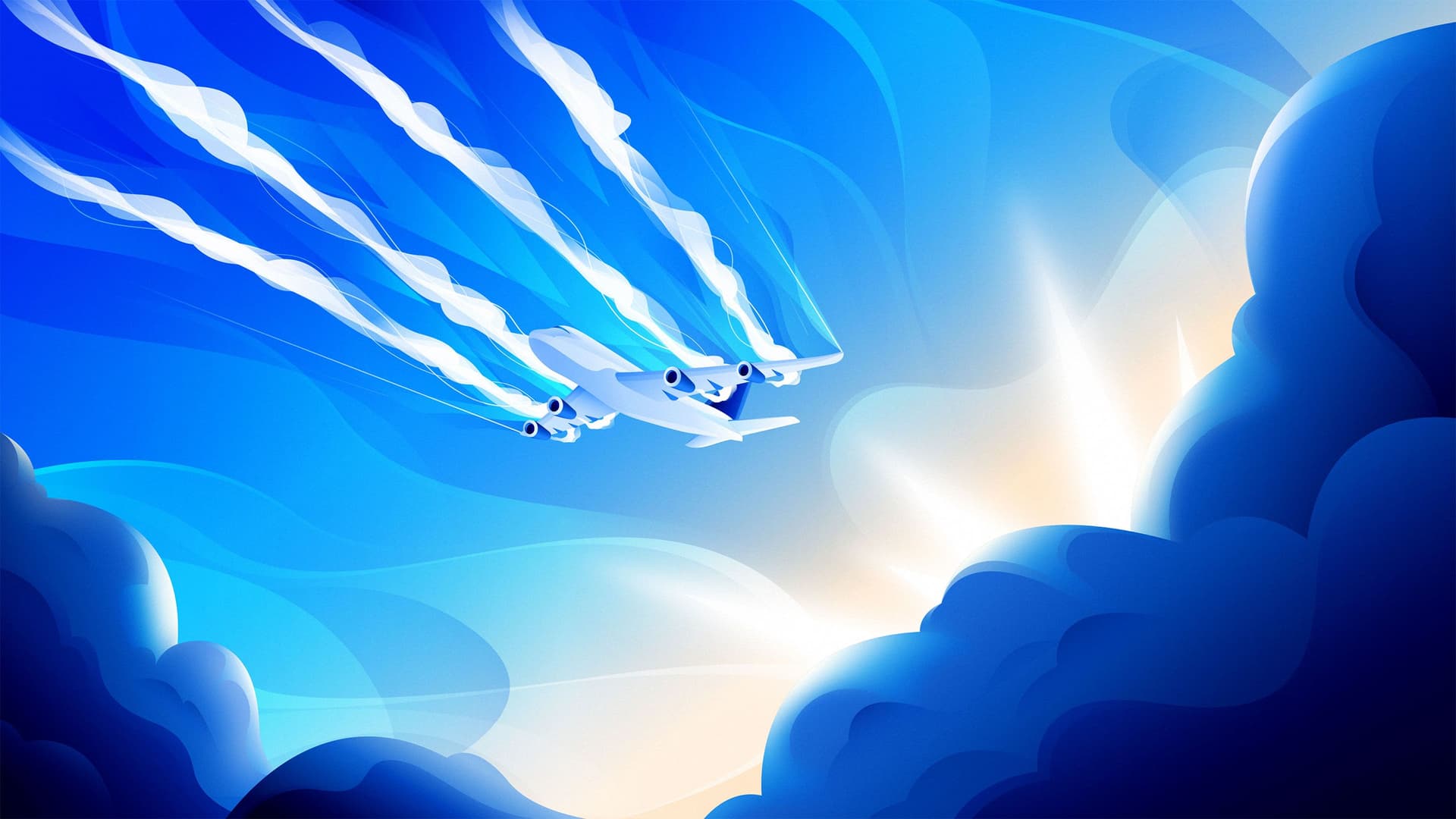 Aircraft emitting gases forward, illustrating a quantum physics concept
